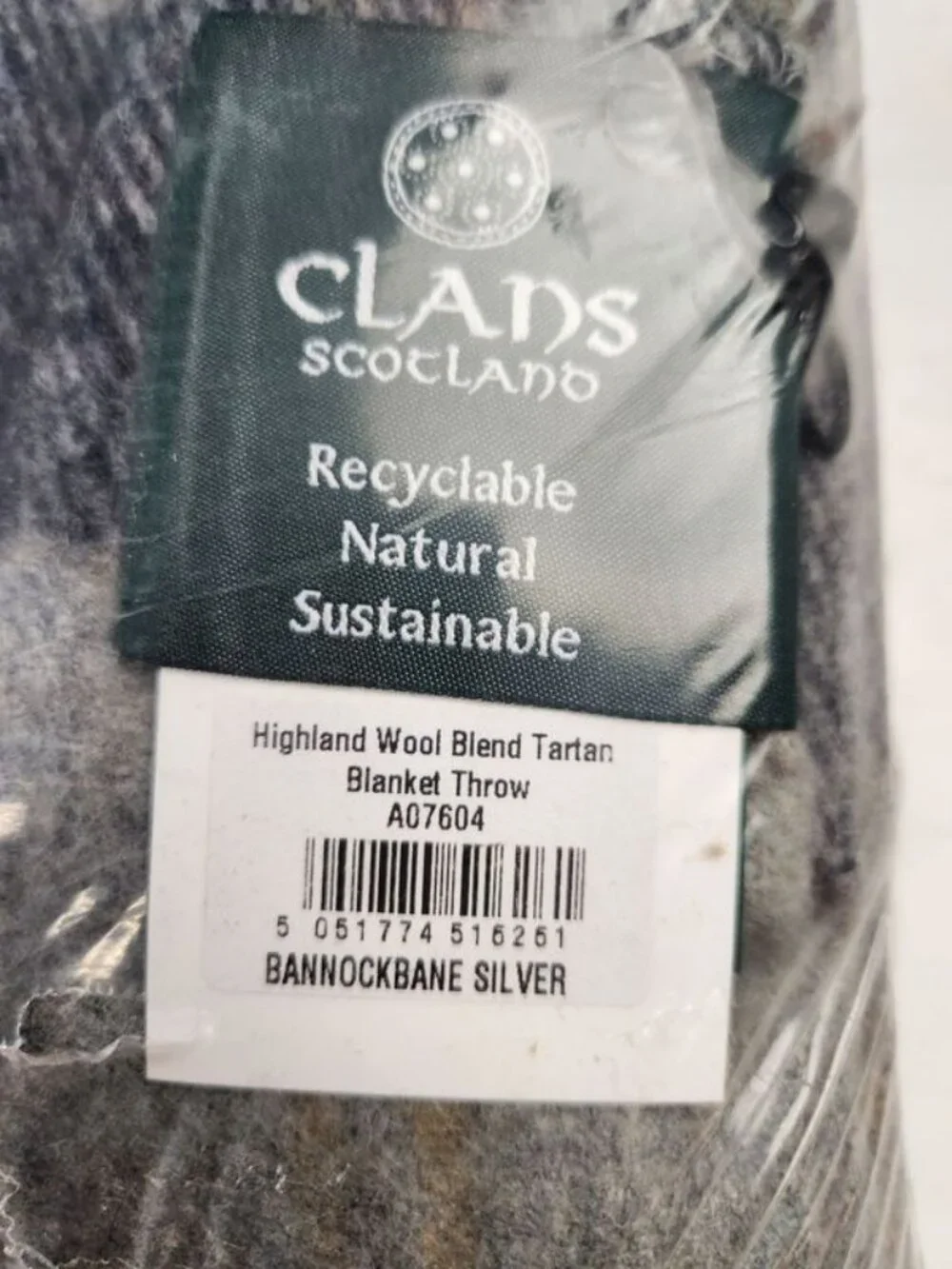 Clans Scotland Bannockbane Silver Tartan Wool Blend Fringe Blanket  60